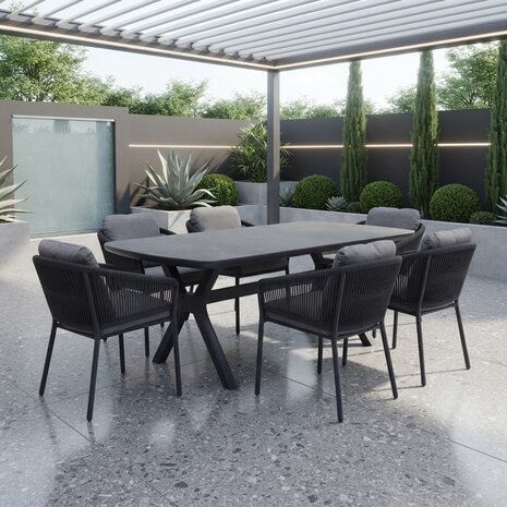 AVH-Collectie Vespera Joshua dining tuinset 220x100xH74 cm 7 delig antraciet keramiek AVH-Collectie Vespera Joshua dining tuinset 220x100xH74 cm 7 delig antraciet keramiek