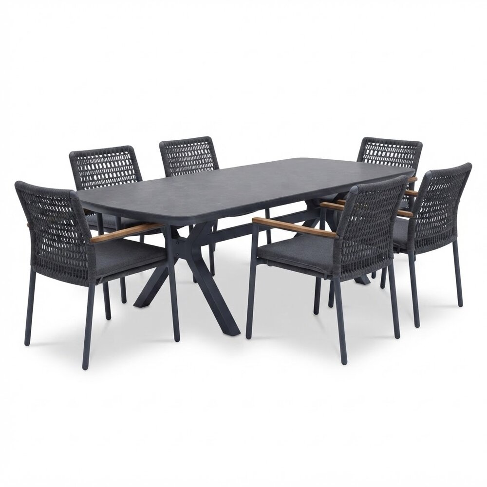 AVH-Collectie Vespera Salta dining tuinset 220x100xH74 cm 7 delig antraciet keramiek AVH-Collectie Vespera Salta dining tuinset 220x100xH74 cm 7 delig antraciet keramiek