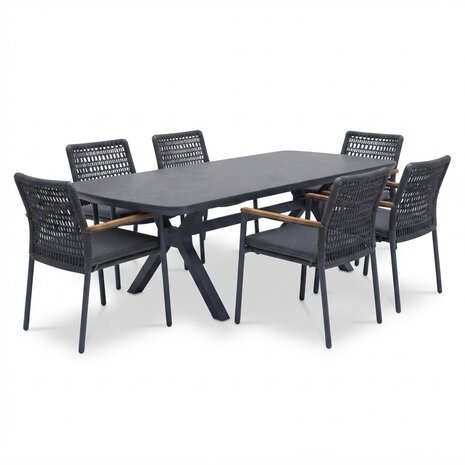 AVH-Collectie Vespera Salta dining tuinset 220x100xH74 cm 7 delig antraciet keramiek AVH-Collectie Vespera Salta dining tuinset 220x100xH74 cm 7 delig antraciet keramiek
