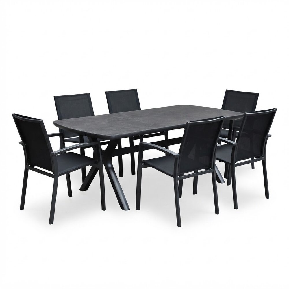 AVH-Collectie Vespera Malaga dining tuinset 220x100xH74 cm 7 delig antraciet keramiek AVH-Collectie Vespera Malaga dining tuinset 220x100xH74 cm 7 delig antraciet keramiek