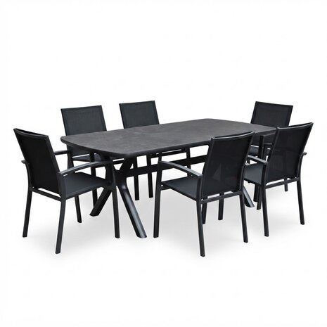 AVH-Collectie Vespera Malaga dining tuinset 220x100xH74 cm 7 delig antraciet keramiek AVH-Collectie Vespera Malaga dining tuinset 220x100xH74 cm 7 delig antraciet keramiek