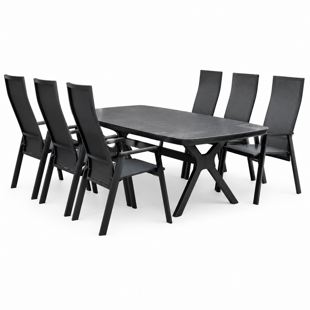 AVH-Collectie Vespera Nancy dining tuinset 220x100xH74 cm 7 delig verstelbaar antraciet AVH-Collectie Vespera Nancy dining tuinset 220x100xH74 cm 7 delig verstelbaar antraciet