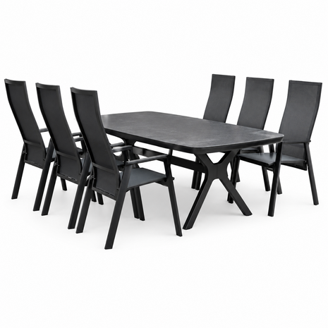 AVH-Collectie Vespera Nancy dining tuinset 220x100xH74 cm 7 delig verstelbaar antraciet AVH-Collectie Vespera Nancy dining tuinset 220x100xH74 cm 7 delig verstelbaar antraciet