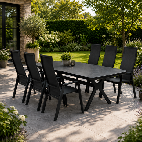 AVH-Collectie Vespera Nancy dining tuinset 220x100xH74 cm 7 delig verstelbaar antraciet AVH-Collectie Vespera Nancy dining tuinset 220x100xH74 cm 7 delig verstelbaar antraciet