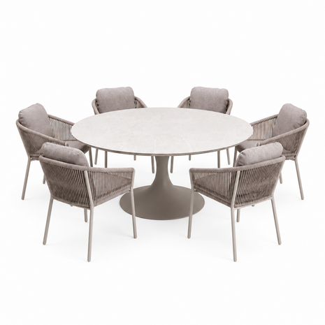 AVH-Collectie Flair Joshua dining tuinset 158xH75 cm 7 delig latte keramiek AVH-Collectie Flair Joshua dining tuinset 158xH75 cm 7 delig latte keramiek