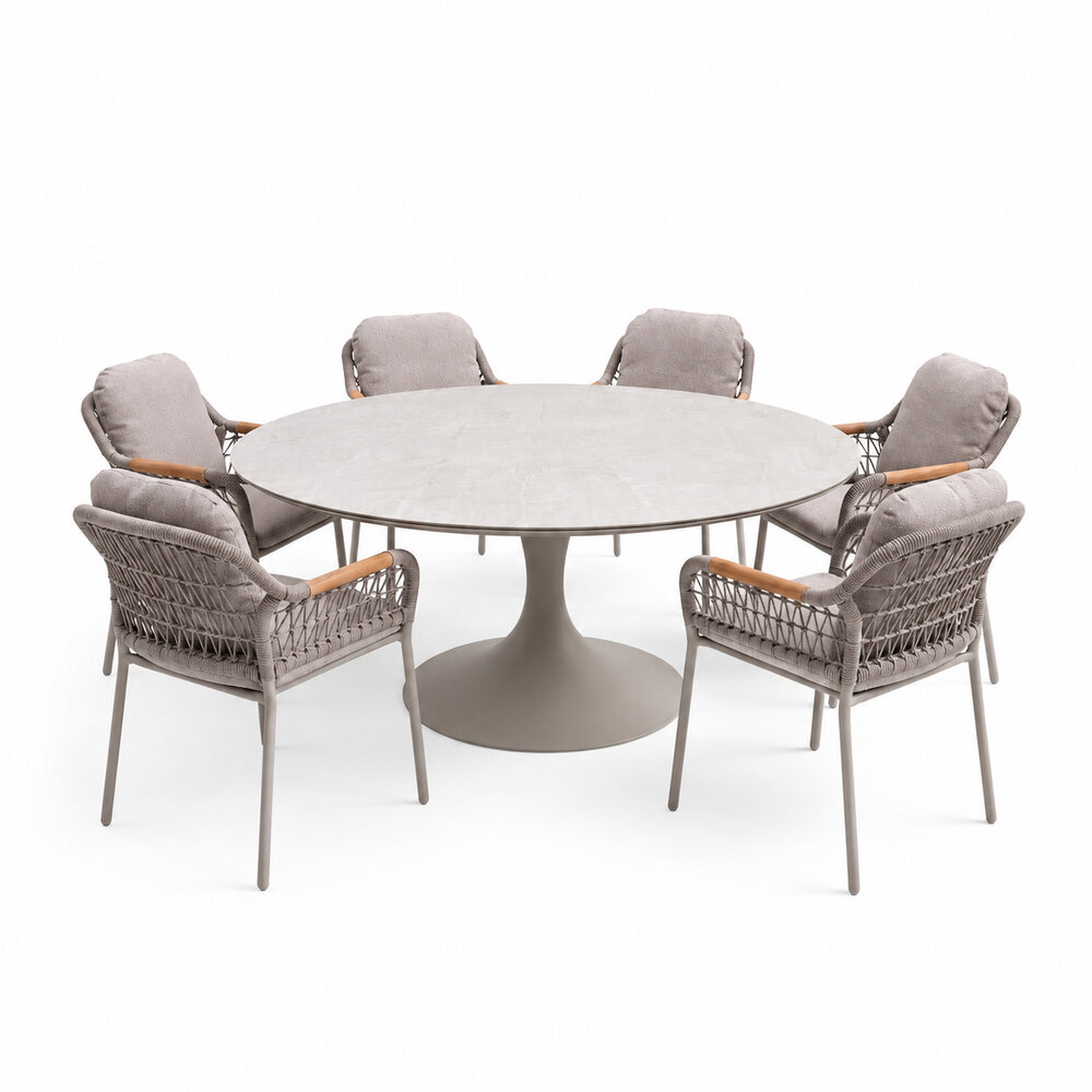AVH-Collectie Flair Monza dining tuinset 158xH75 cm 7 delig latte keramiek AVH-Collectie Flair Monza dining tuinset 158xH75 cm 7 delig latte keramiek