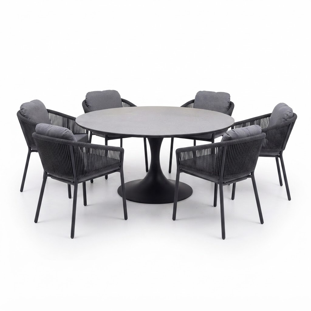 AVH-Collectie Flair Joshua dining tuinset 158xH75 cm 7 delig antraciet keramiek