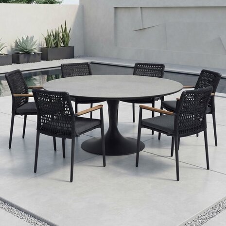 AVH-Collectie Flair Salta dining tuinset 158xH75 cm 7 delig antraciet keramiek AVH-Collectie Flair Salta dining tuinset 158xH75 cm 7 delig antraciet keramiek
