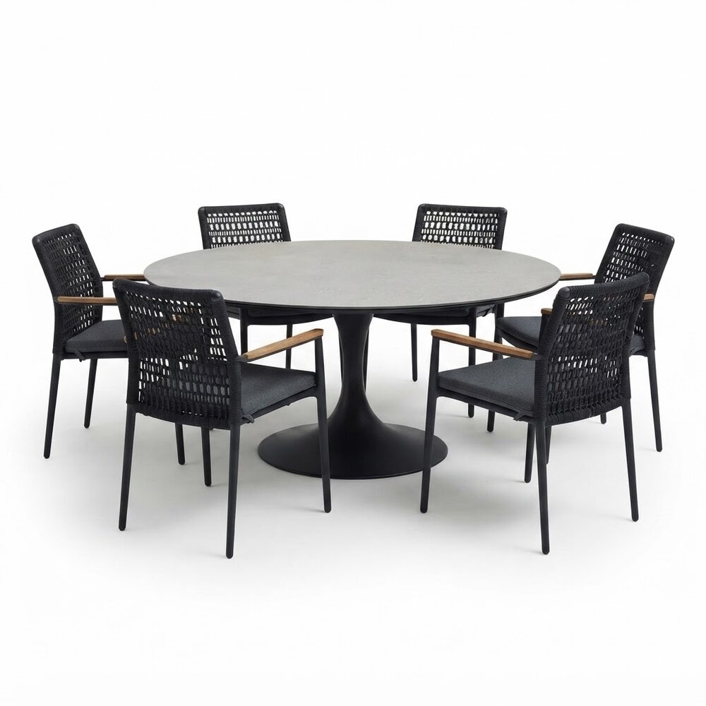 AVH-Collectie Flair Salta dining tuinset 158xH75 cm 7 delig antraciet keramiek AVH-Collectie Flair Salta dining tuinset 158xH75 cm 7 delig antraciet keramiek