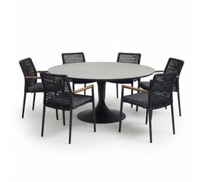 AVH-Collectie Flair Salta dining tuinset 158xH75 cm 7 delig antraciet keramiek AVH-Collectie Flair Salta dining tuinset 158xH75 cm 7 delig antraciet keramiek