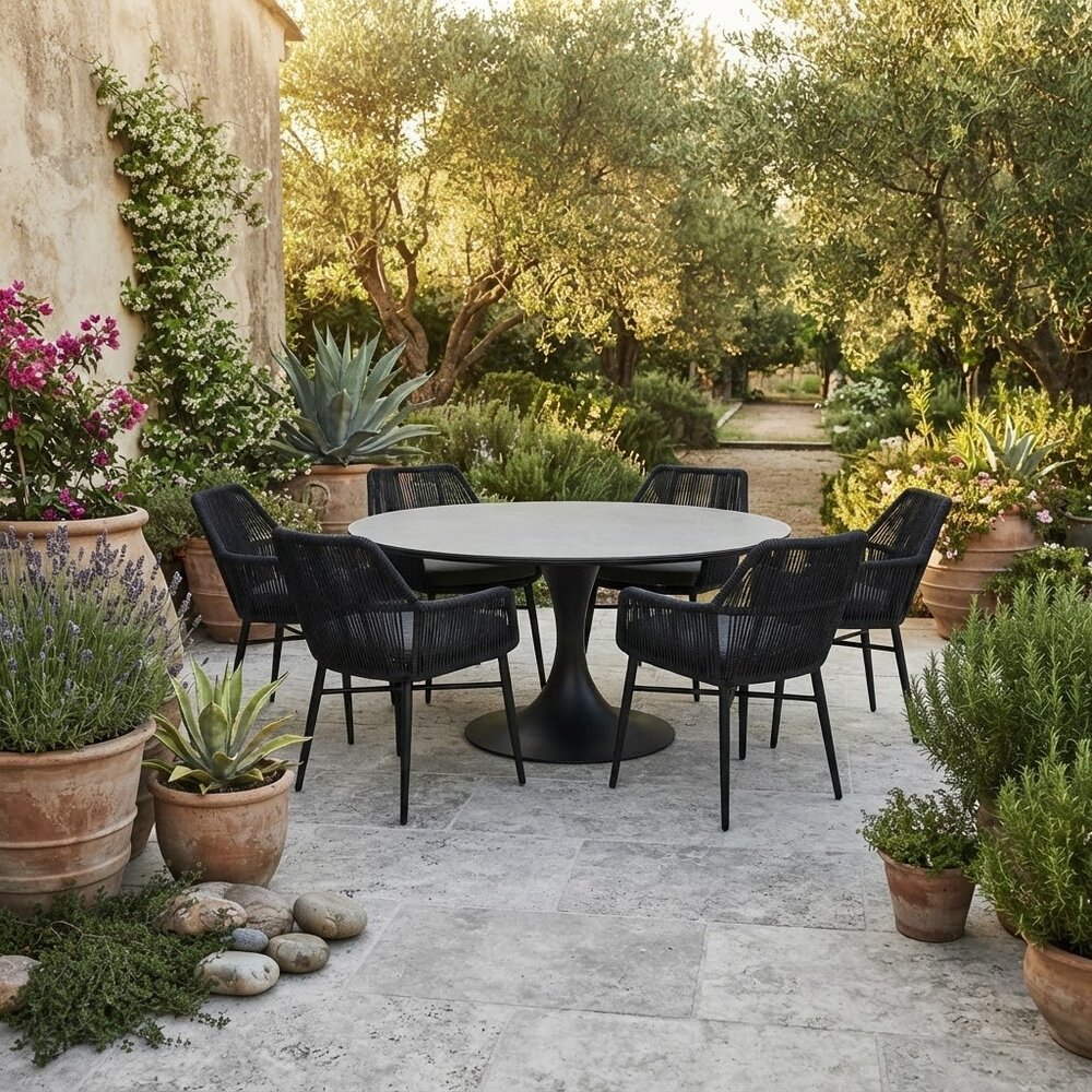 AVH-Collectie Flair Chianti dining tuinset 158xH75 cm 7 delig zwart rope AVH-Collectie Flair Chianti dining tuinset 158xH75 cm 7 delig zwart rope