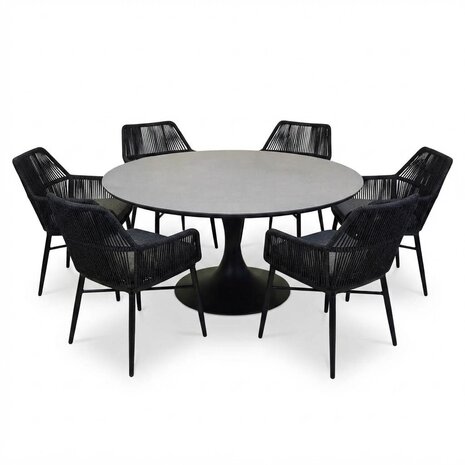 AVH-Collectie Flair Chianti dining tuinset 158xH75 cm 7 delig zwart rope AVH-Collectie Flair Chianti dining tuinset 158xH75 cm 7 delig zwart rope