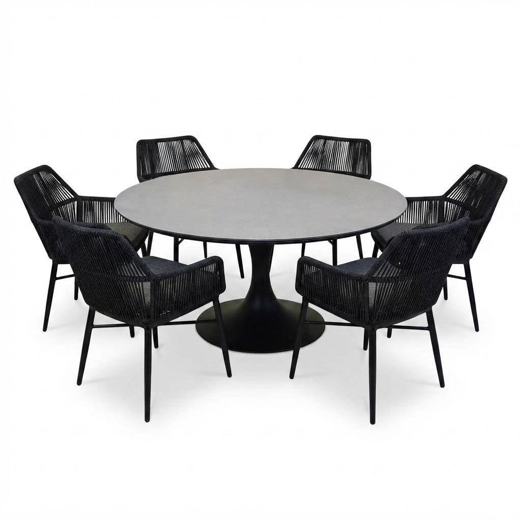 AVH-Collectie Flair Chianti dining tuinset 158xH75 cm 7 delig zwart rope