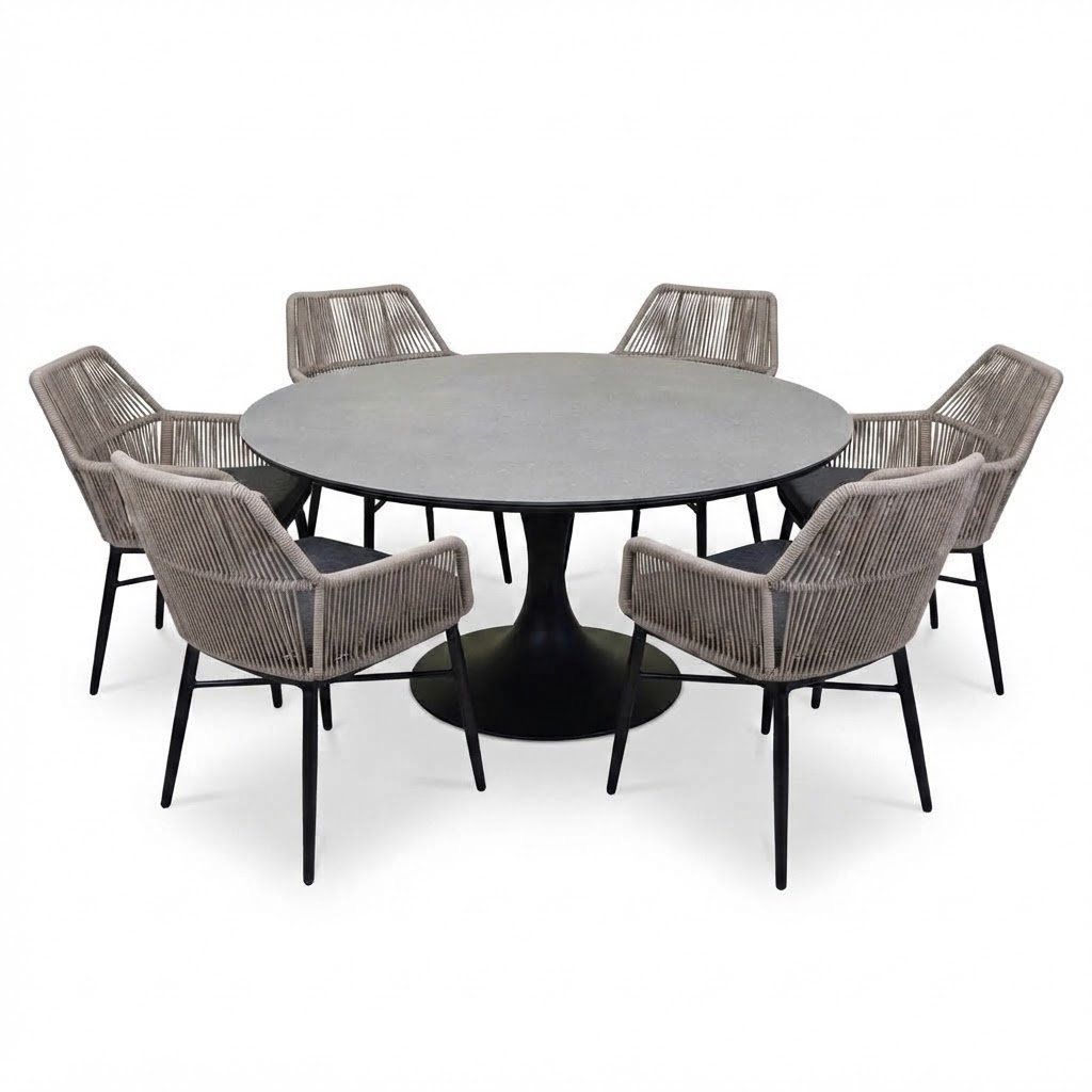 AVH-Collectie Flair Chianti dining tuinset 158xH75 cm 7 delig grijs rope