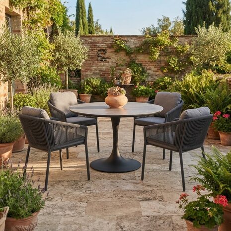 AVH-Collectie Flair Joshua dining tuinset 120xH75 cm 5 delig antraciet keramiek AVH-Collectie Flair Joshua dining tuinset 120xH75 cm 5 delig antraciet keramiek