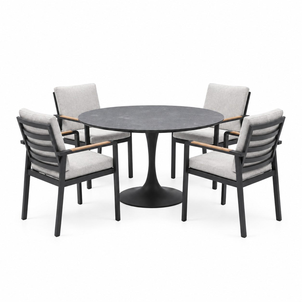 AVH-Collectie Flair Lola dining tuinset 120xH75 cm 5 delig antraciet keramiek