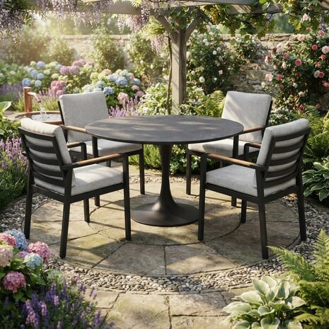 AVH-Collectie Flair Lola dining tuinset 120xH75 cm 5 delig antraciet keramiek AVH-Collectie Flair Lola dining tuinset 120xH75 cm 5 delig antraciet keramiek