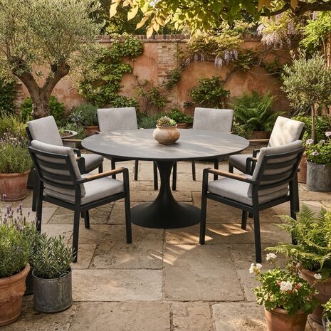 AVH-Collectie Flair Lola dining tuinset 158xH75 cm 7 delig antraciet keramiek AVH-Collectie Flair Lola dining tuinset 158xH75 cm 7 delig antraciet keramiek