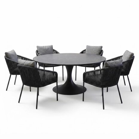 AVH-Collectie Flair Brightling dining tuinset 158xH75 cm 7 delig antraciet keramiek AVH-Collectie Flair Brightling dining tuinset 158xH75 cm 7 delig antraciet keramiek
