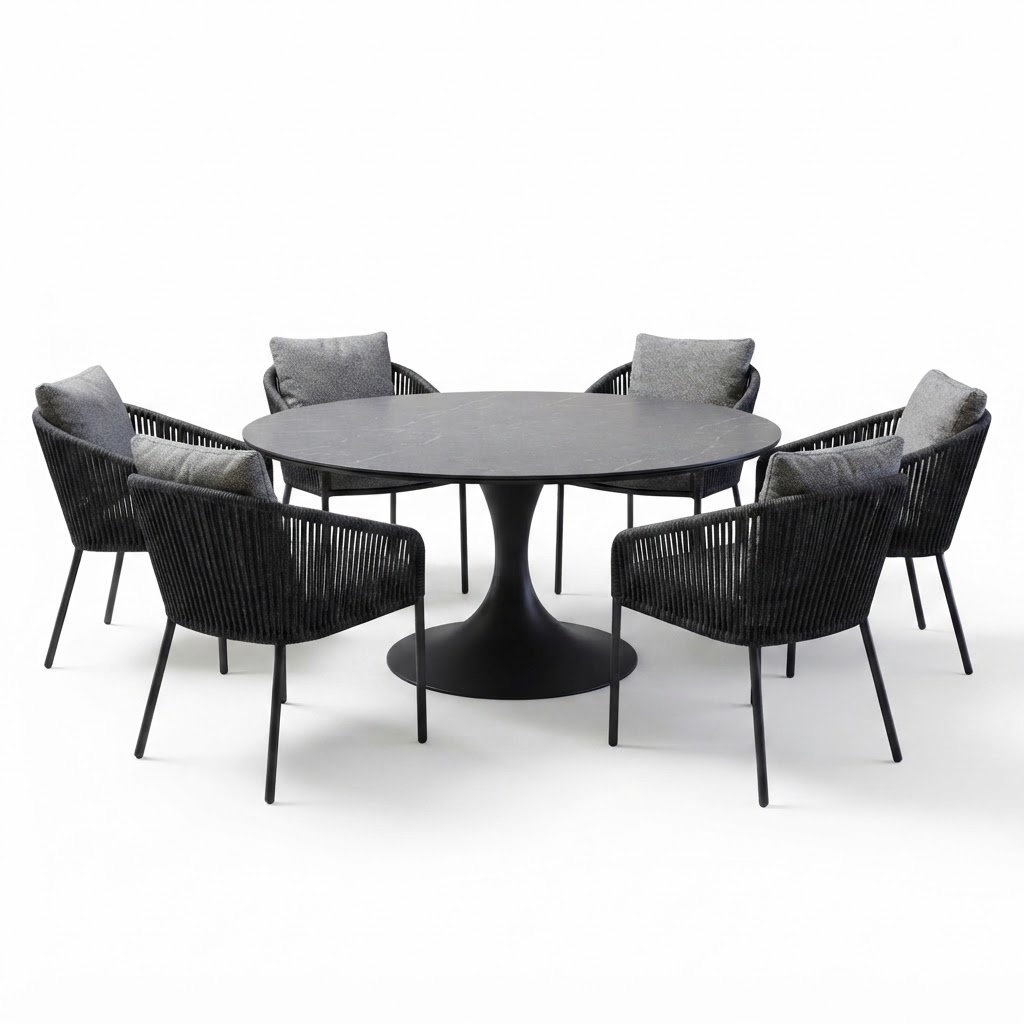 AVH-Collectie Flair Brightling dining tuinset 158xH75 cm 7 delig antraciet keramiek