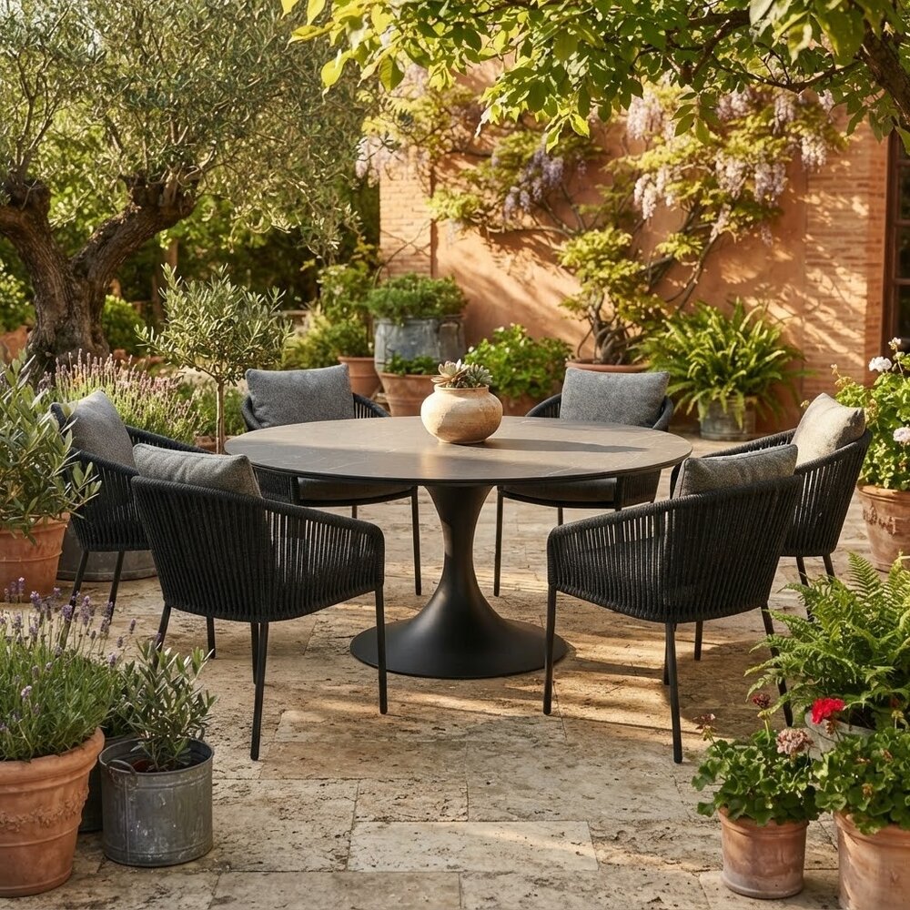AVH-Collectie Flair Brightling dining tuinset 158xH75 cm 7 delig antraciet keramiek AVH-Collectie Flair Brightling dining tuinset 158xH75 cm 7 delig antraciet keramiek