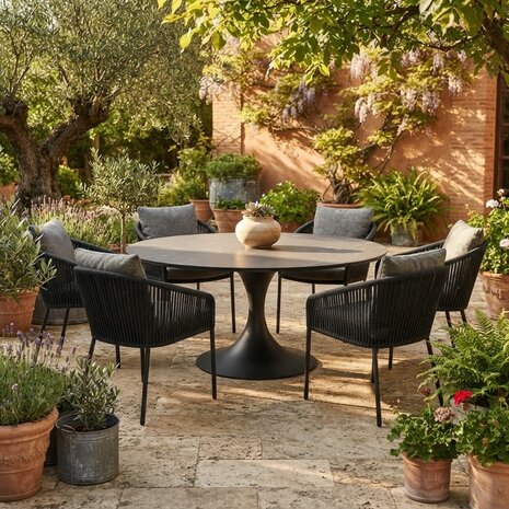 AVH-Collectie Flair Brightling dining tuinset 158xH75 cm 7 delig antraciet keramiek AVH-Collectie Flair Brightling dining tuinset 158xH75 cm 7 delig antraciet keramiek