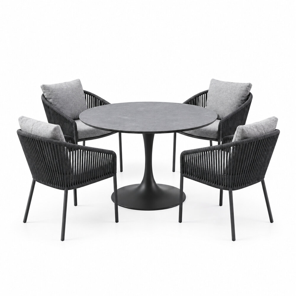 AVH-Collectie Flair Brightling dining tuinset 120xH75 cm 5 delig antraciet keramiek AVH-Collectie Flair Brightling dining tuinset 120xH75 cm 5 delig antraciet keramiek