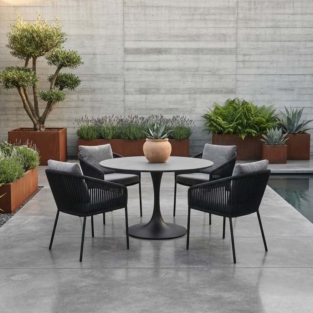 AVH-Collectie Flair Brightling dining tuinset 120xH75 cm 5 delig antraciet keramiek AVH-Collectie Flair Brightling dining tuinset 120xH75 cm 5 delig antraciet keramiek