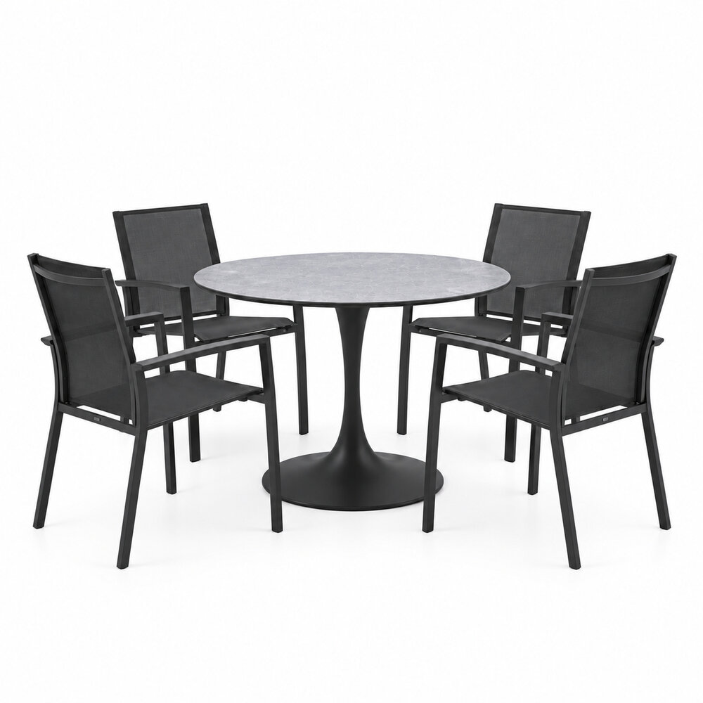 AVH-Collectie Flair Malaga dining tuinset 120xH75 cm 5 delig antraciet keramiek AVH-Collectie Flair Malaga dining tuinset 120xH75 cm 5 delig antraciet keramiek
