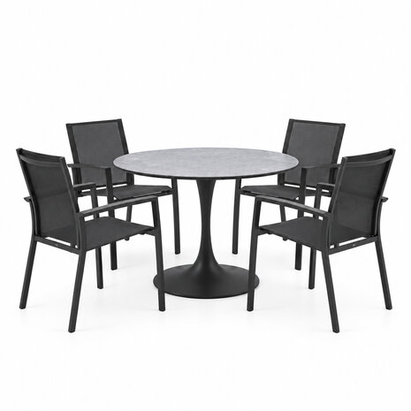 AVH-Collectie Flair Malaga dining tuinset 120xH75 cm 5 delig antraciet keramiek AVH-Collectie Flair Malaga dining tuinset 120xH75 cm 5 delig antraciet keramiek