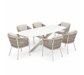 AVH-Collectie Derby Sarenza dining tuinset 240x100xH77 cm 7 delig latte keramiek AVH-Collectie Derby Sarenza dining tuinset 240x100xH77 cm 7 delig latte keramiek