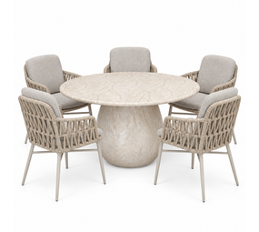 AVH-Collectie Luxor Dante dining tuinset 140xH75 cm 6 delig latte polystone marmerlook