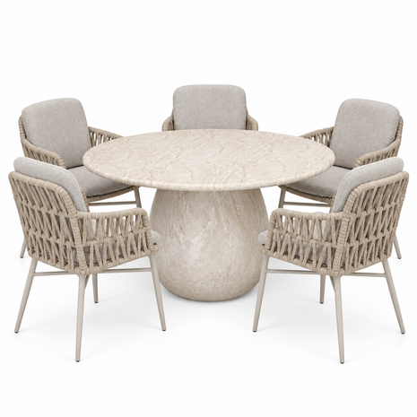 AVH-Collectie Luxor Dante dining tuinset 140xH75 cm 6 delig latte polystone marmerlook AVH-Collectie Luxor Dante dining tuinset 140xH75 cm 6 delig latte polystone marmerlook