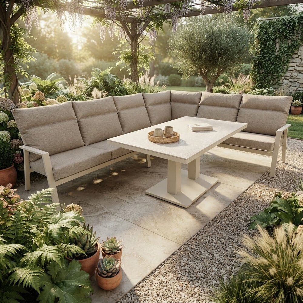 AVH-Collectie Pacific dining hoek loungeset 5 delig aluminium verstelbaar latte AVH-Collectie Pacific dining hoek loungeset 5 delig aluminium verstelbaar latte