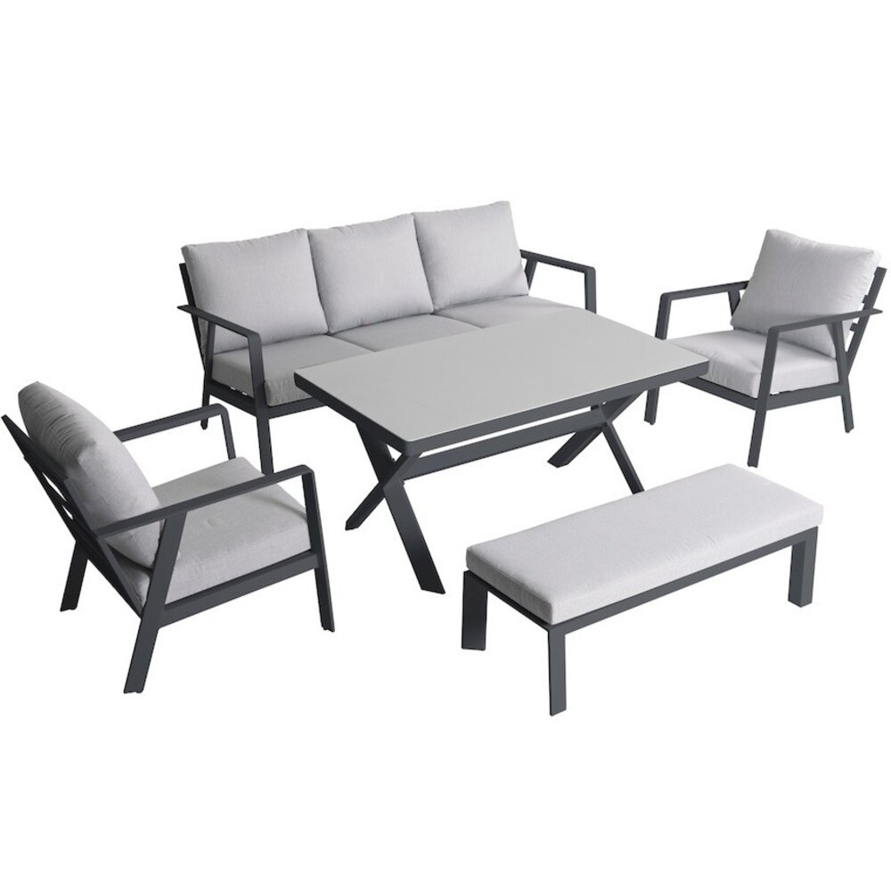 AVH-Collectie Showroommodel Jamaica stoel bank dining loungeset 5 delig aluminium antraciet AVH-Collectie Showroommodel Jamaica stoel bank dining loungeset 5 delig aluminium antraciet