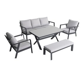AVH-Collectie Showroommodel Jamaica stoel bank dining loungeset 5 delig aluminium antraciet AVH-Collectie Showroommodel Jamaica stoel bank dining loungeset 5 delig aluminium antraciet