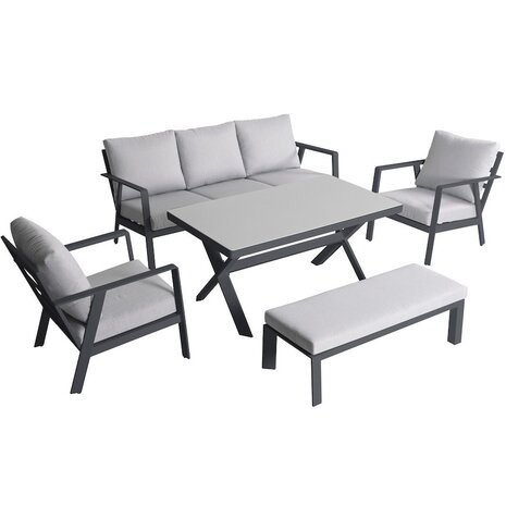AVH-Collectie Showroommodel Jamaica stoel bank dining loungeset 5 delig aluminium antraciet AVH-Collectie Showroommodel Jamaica stoel bank dining loungeset 5 delig aluminium antraciet