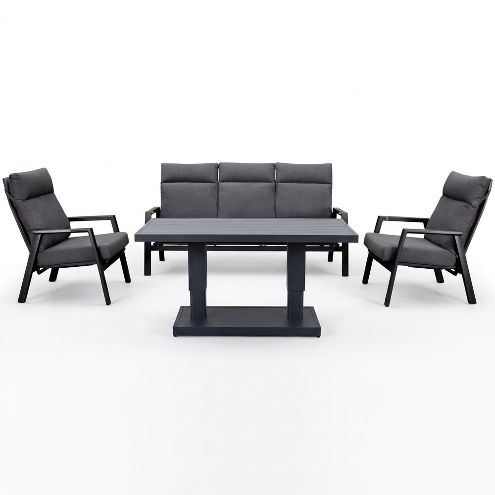 AVH-Collectie Showroommodel Vegas stoel bank loungeset 4 delig verstelbaar antraciet aluminium