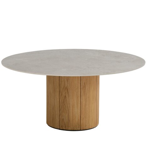 Taste 4SO Bosco low dining tuintafel 160xH69 cm rond keramiek sabbia panna rustic teak Taste 4SO Taste 4SO Bosco low dining tuintafel 160xH69 cm rond keramiek sabbia panna rustic teak Taste 4SO