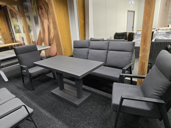 AVH-Collectie Showroommodel Vegas stoel bank loungeset 4 delig verstelbaar antraciet aluminium