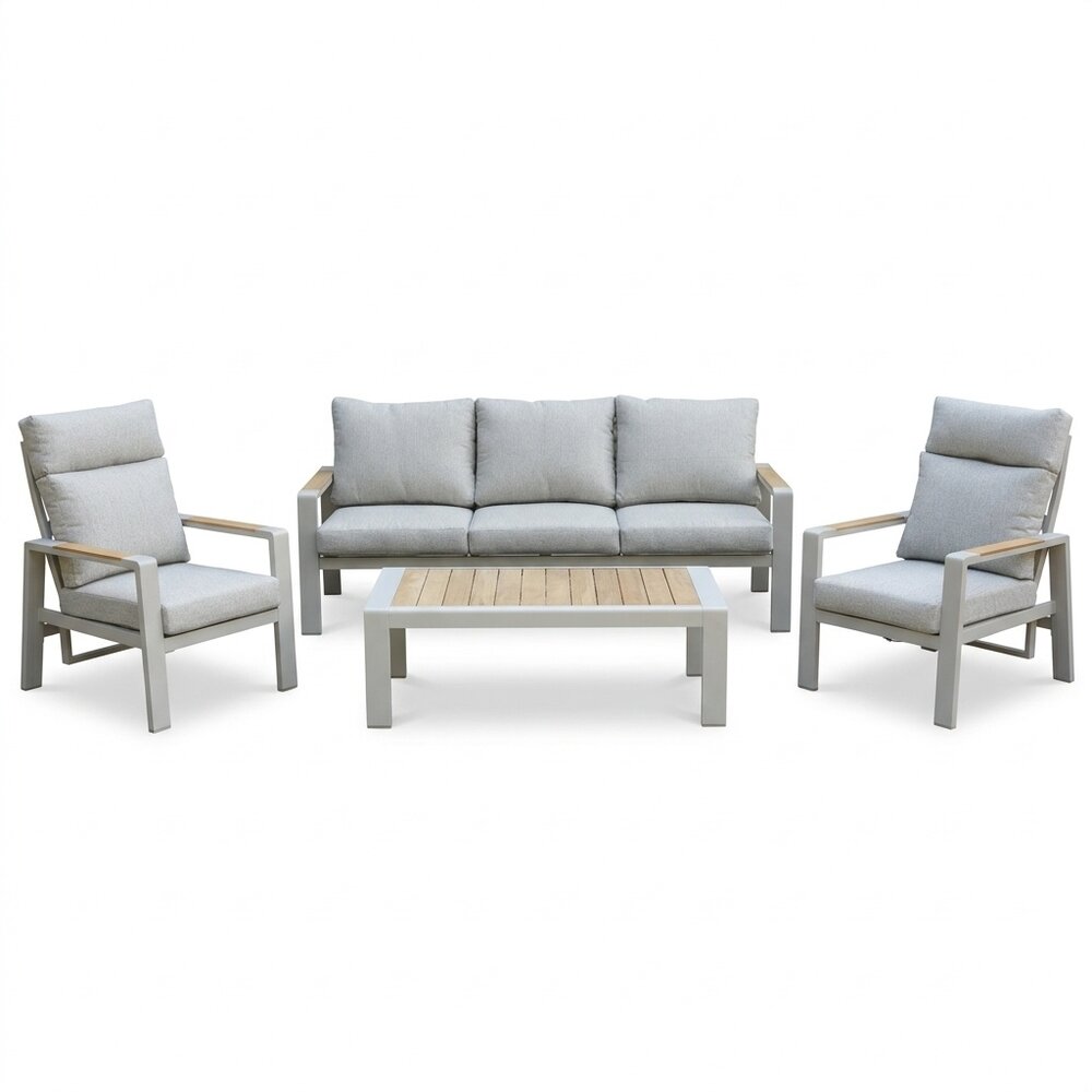 AVH-Collectie Showroommodel Lola/Ripasso stoel bank loungeset 4 delig latte zand aluminium teaktafel AVH-Collectie Showroommodel Lola/Ripasso stoel bank loungeset 4 delig latte zand aluminium teaktafel