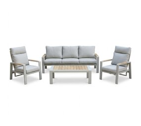 AVH-Collectie Showroommodel Lola/Ripasso stoel bank loungeset 4 delig latte zand aluminium teaktafel AVH-Collectie Showroommodel Lola/Ripasso stoel bank loungeset 4 delig latte zand aluminium teaktafel