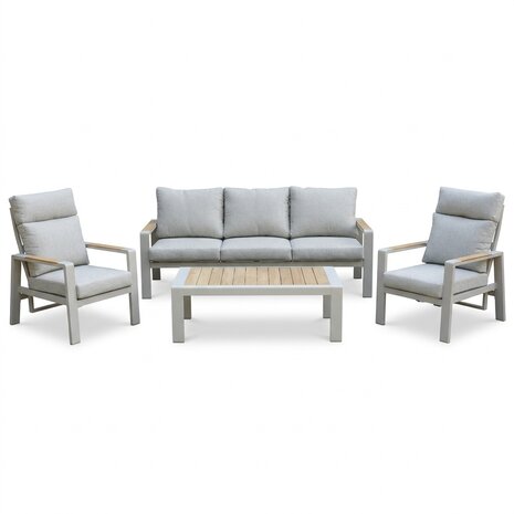 AVH-Collectie Showroommodel Lola/Ripasso stoel bank loungeset 4 delig latte zand aluminium teaktafel AVH-Collectie Showroommodel Lola/Ripasso stoel bank loungeset 4 delig latte zand aluminium teaktafel
