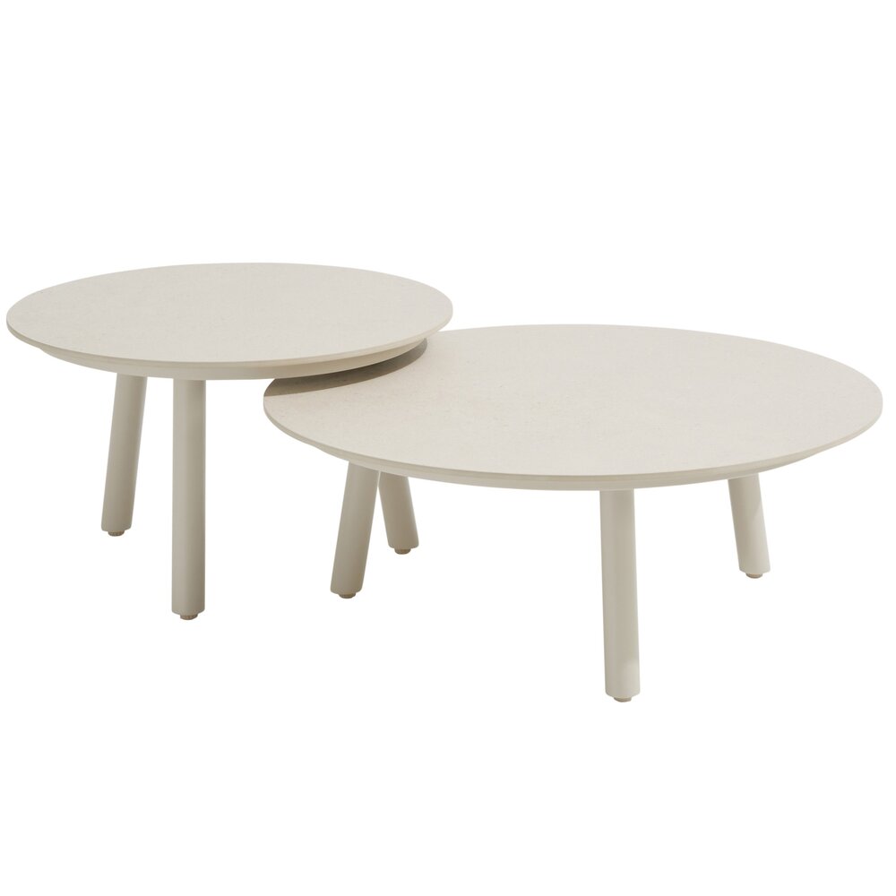 4 Seasons Outdoor Salute ronde lounge tuintafels set van 2 ceramic oyster linen Taste 4SO