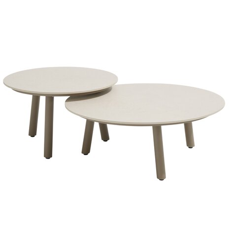 4 Seasons Outdoor Salute ronde lounge tuintafels set van 2 ceramic oyster mocca Taste 4SO