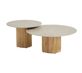 4 Seasons Outdoor Enna lounge tuintafel set van 2 keramiek rustic teak Taste 4SO 4 Seasons Outdoor Enna lounge tuintafel set van 2 keramiek rustic teak Taste 4SO