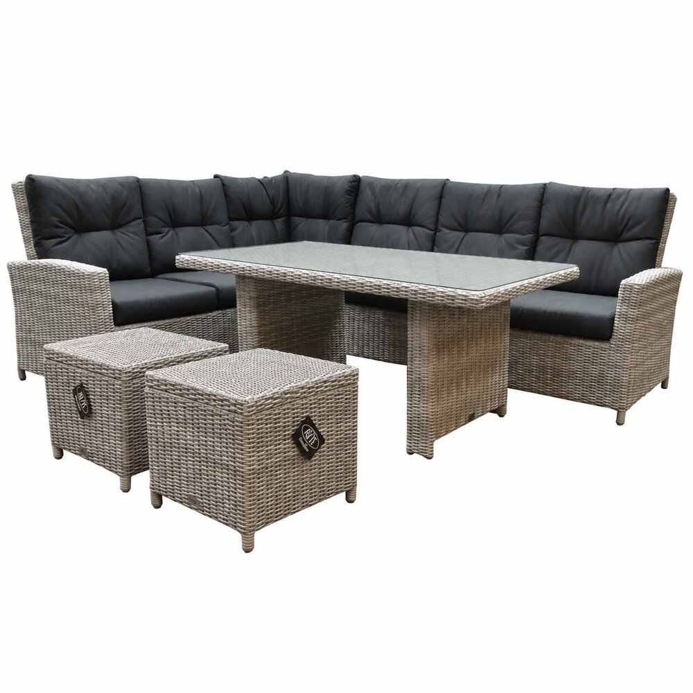 AVH-Collectie Showroommodel San Marino hoek dining loungeset links 5-delig wit grijs AVH-Collectie Showroommodel San Marino hoek dining loungeset links 5-delig wit grijs