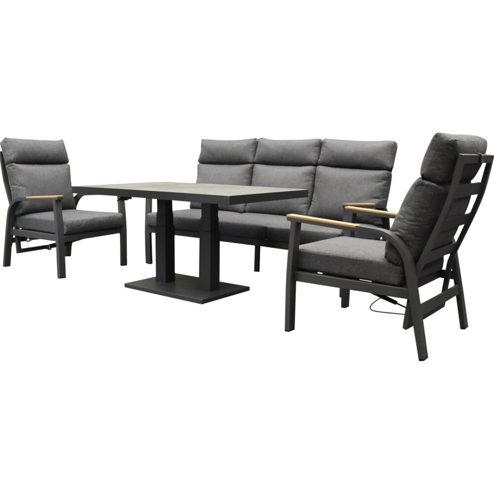 AVH-Collectie Kota stoel bank dining loungeset 4 delig verstelbare tafel antraciet