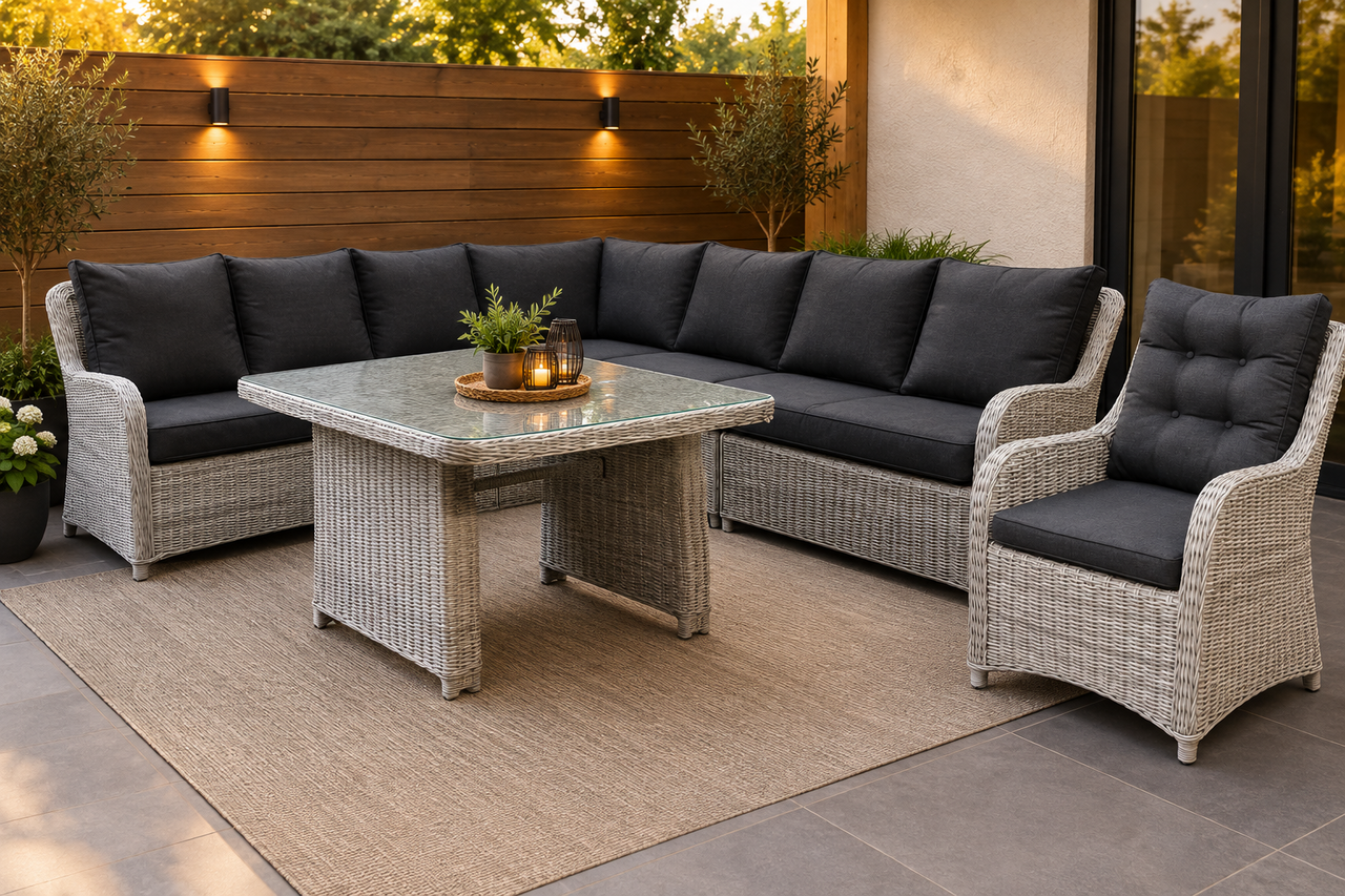 AVH-Collectie Showroommodel Bilbao hoek dining loungeset 6-delig wit grijs AVH-Collectie Showroommodel Bilbao hoek dining loungeset 6-delig wit grijs