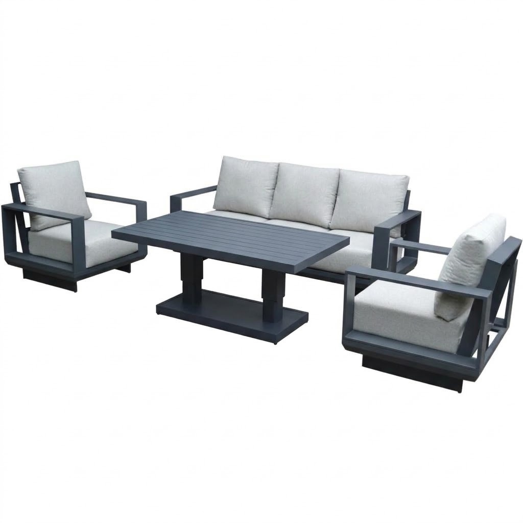 AVH-Collectie Avellino stoel bank dining loungeset 4 delig met verstelbare tafel antraciet